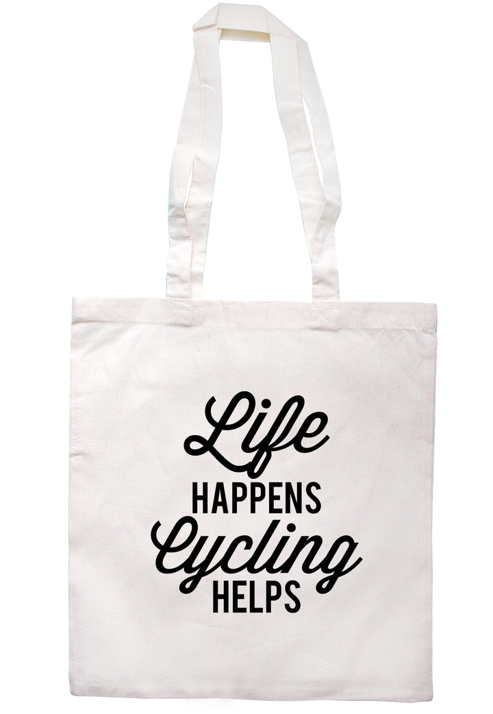 Life Happens Cycling Helps Tote Bag K2517 - Illustrated Identity Ltd.