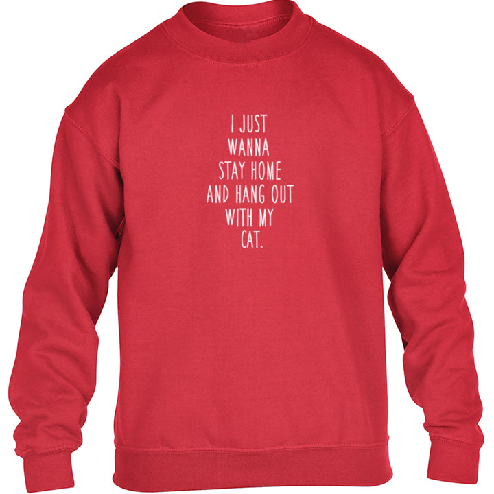 I Just Wanna Stay Home And Hang Out With My Cat Childrens Ages 3/4-12/14 Printed Jumper S0831 - Illustrated Identity Ltd.